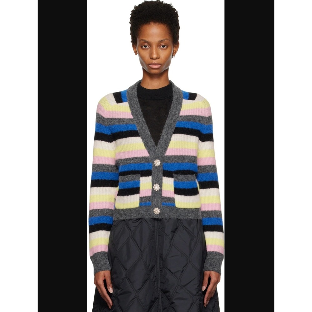 GANNI Multicolor Striped Alpaca Merino Wool Blend Cardigan Small Maximalist